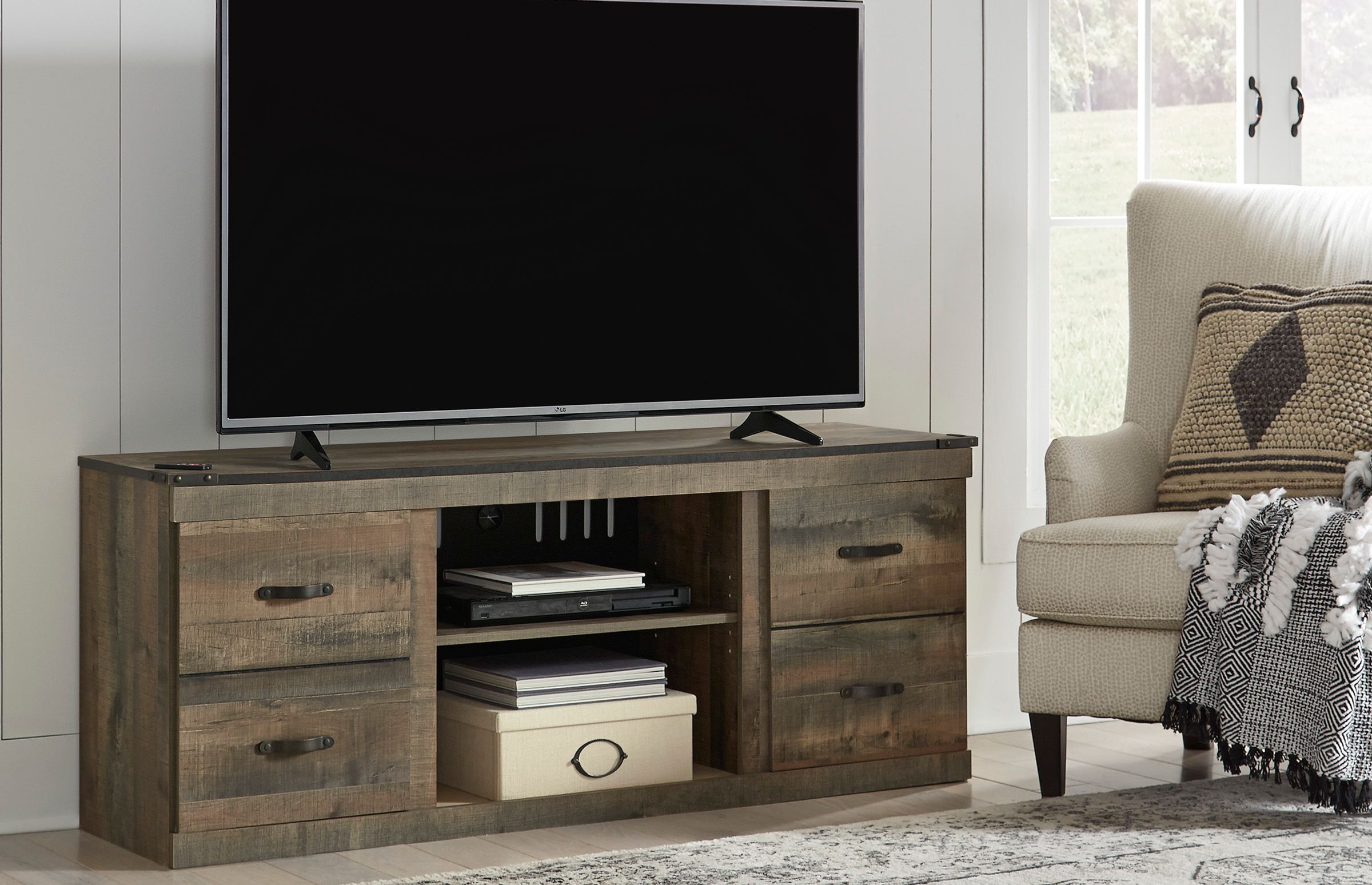 image of affordable entertainment center with a  TV on it
